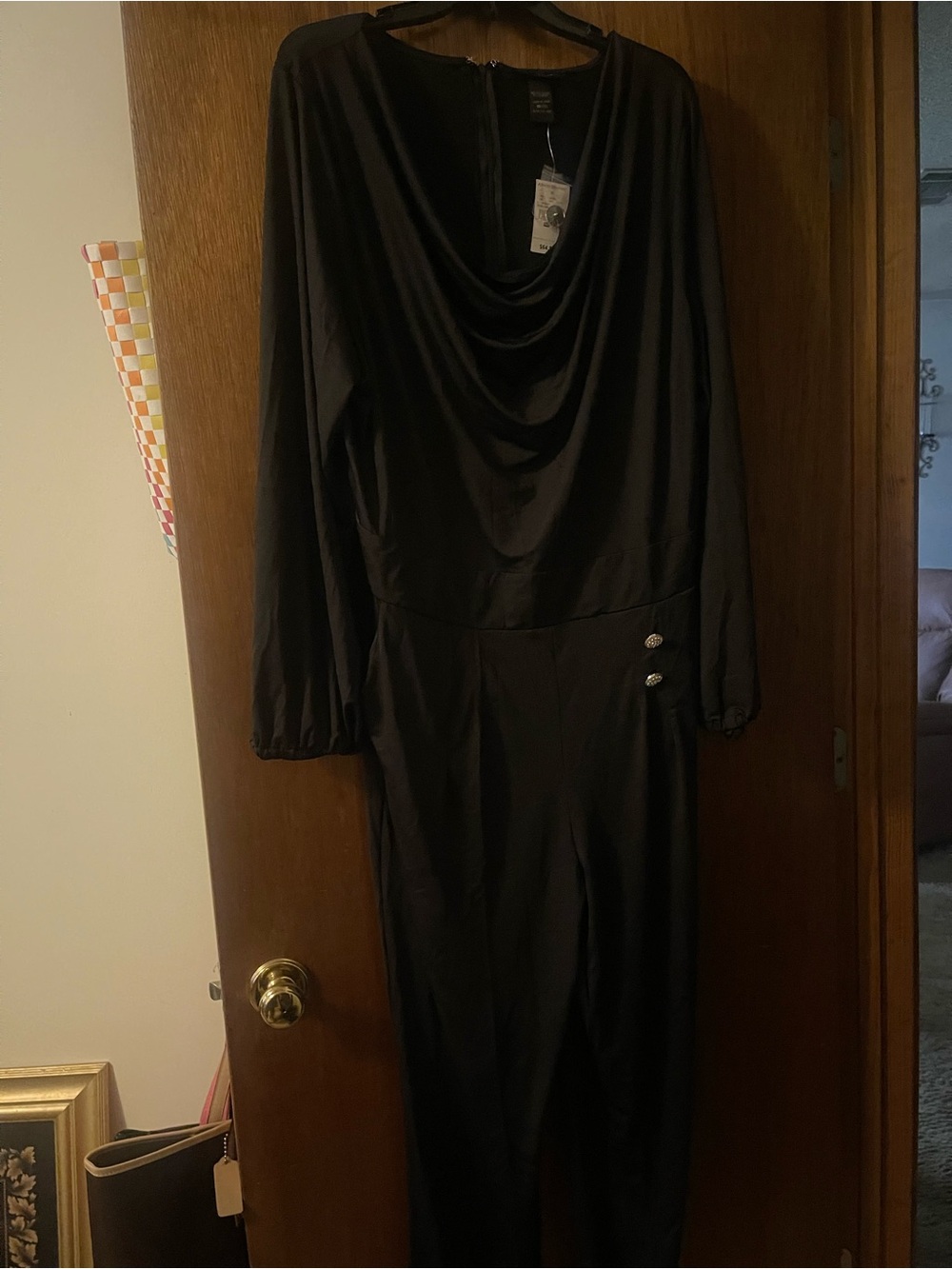 Ashley Stewart Black Cowl Neck Jumpsuit with Side Buttons